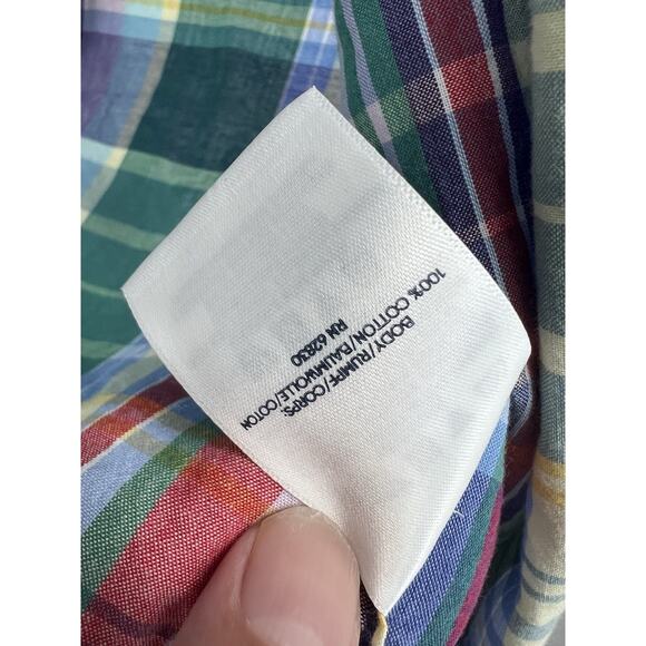 Lands End Multicolor Plaid Short Sleeve Traditional Fit Button Down Shirt Large - Picture 4 of 5